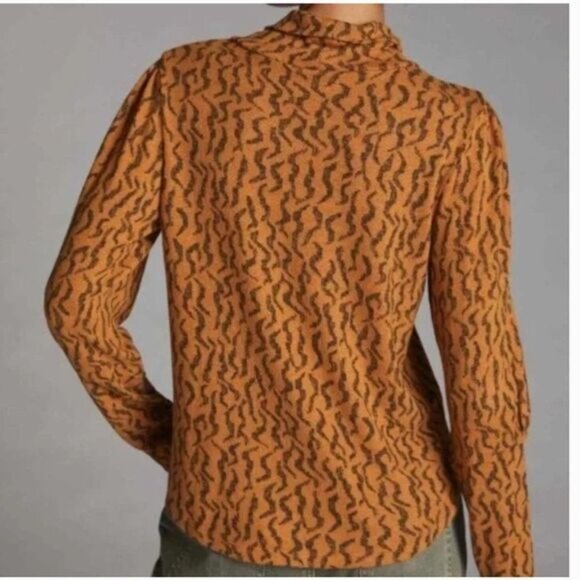 ANTHROPOLOGIE Puff-Sleeved Turtleneck Top Abstract Leopard Print Sz S - Picture 9 of 16